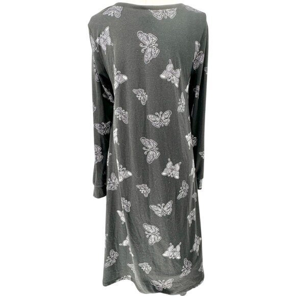 Lularoe Emily Dress Womens L Black White Butterfly Print LS Side Pockets Soft - Picture 2 of 9